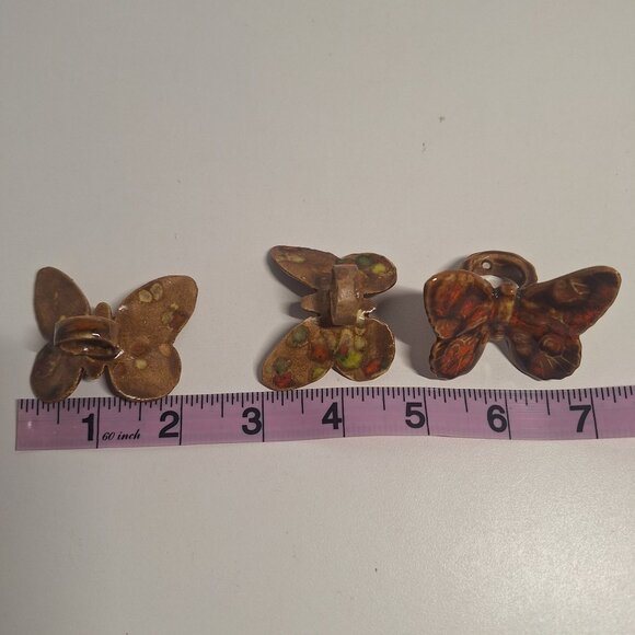 3 Vintage Brown Butterfly Ceramic Macrame Beads 70s w Orange Green Yellow Lot - Picture 7 of 8